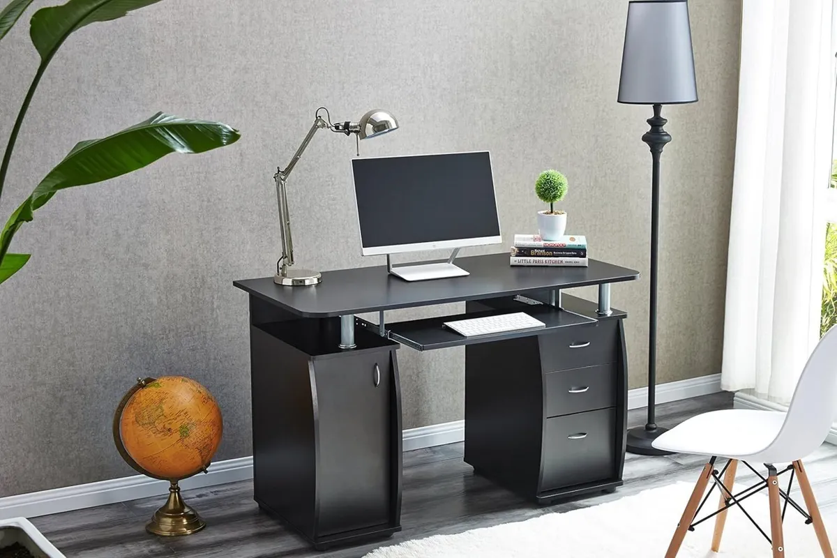 Black Deluxe Design Computer Desk With Cabinet - Image 4