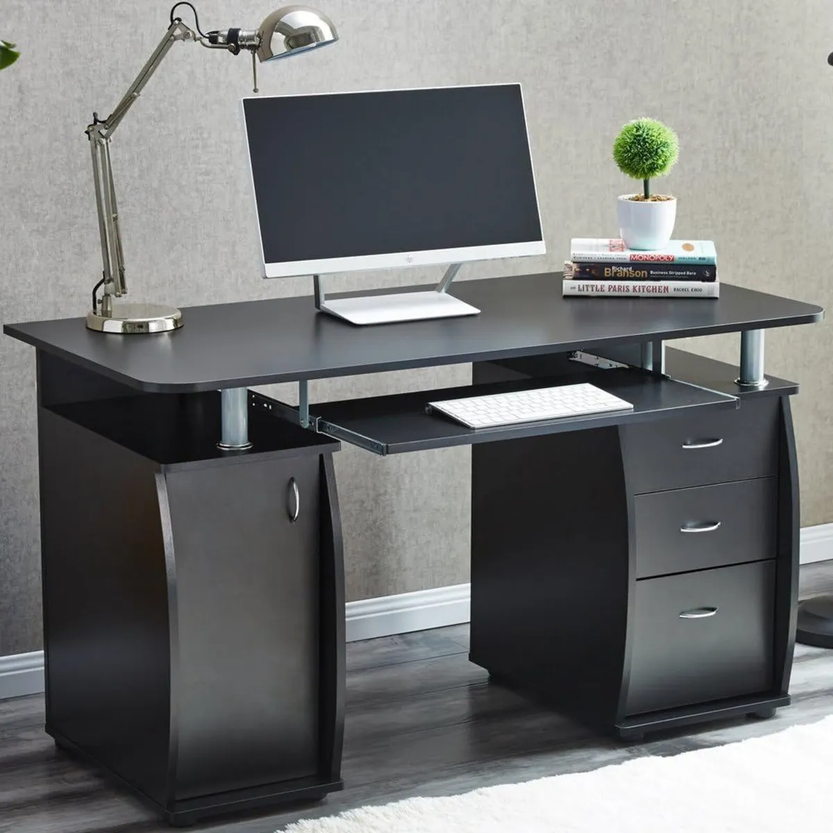 Black Deluxe Design Computer Desk With Cabinet - Image 2