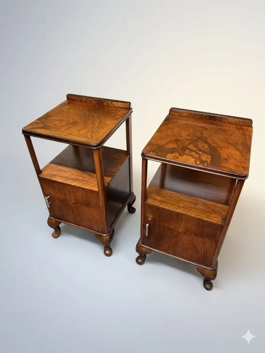Elegant Pair of Belfast Made 1930s Art Deco Burr Walnut Bedside Cabinets - Image 2