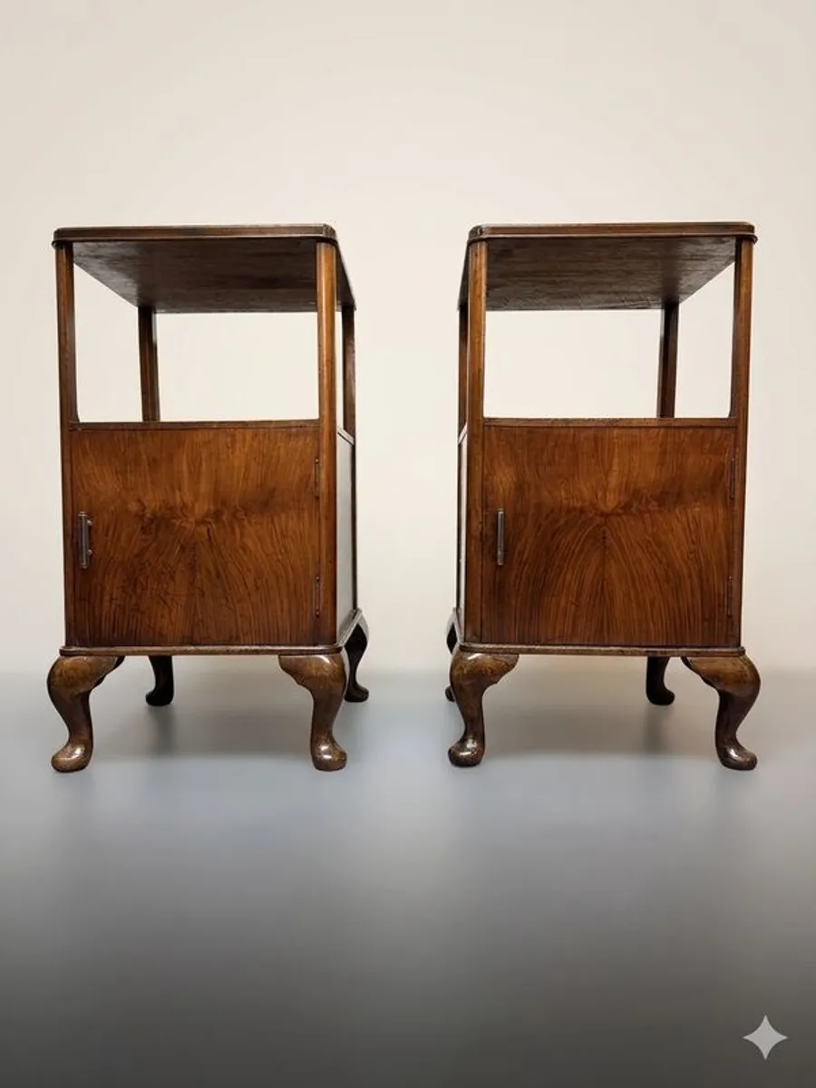 Elegant Pair of Belfast Made 1930s Art Deco Burr Walnut Bedside Cabinets - Image 1