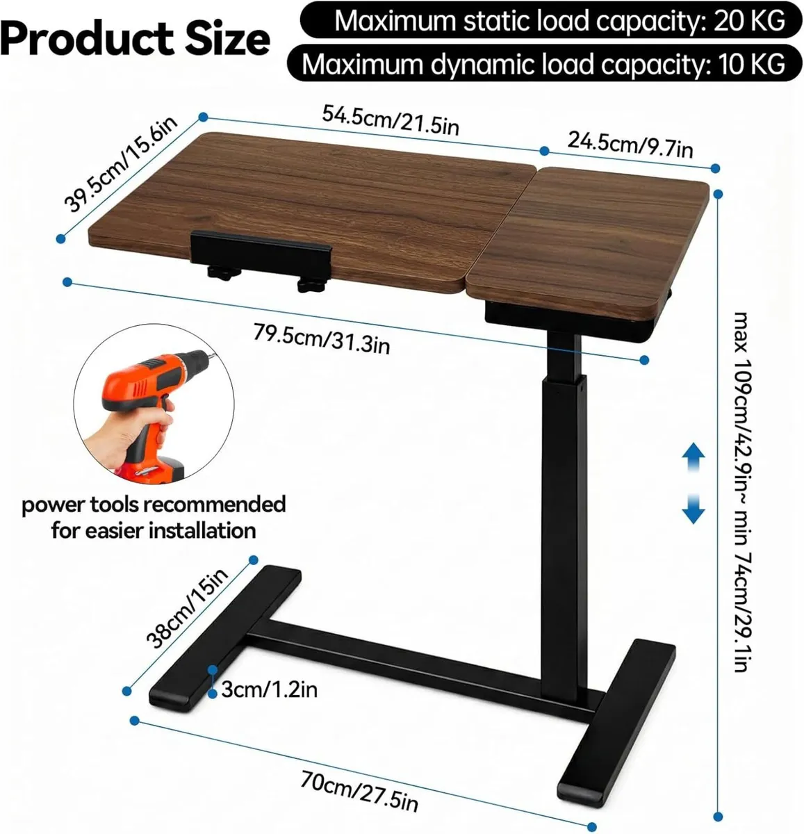Overbed Table with Wheels Pneumatic Laptop - Image 2
