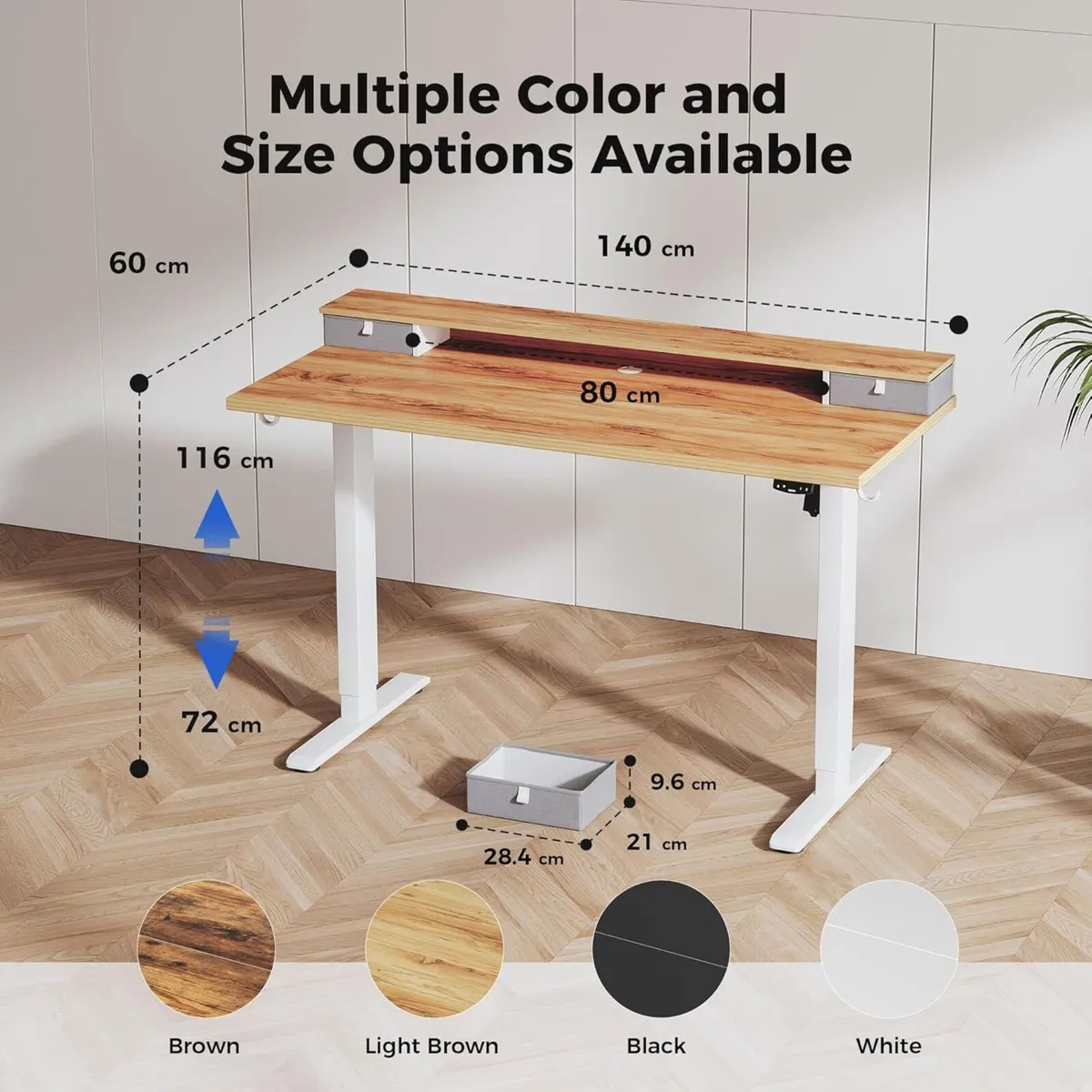 Adjustable Height Desk with 2 Drawers 140 x 60 cm - Image 2