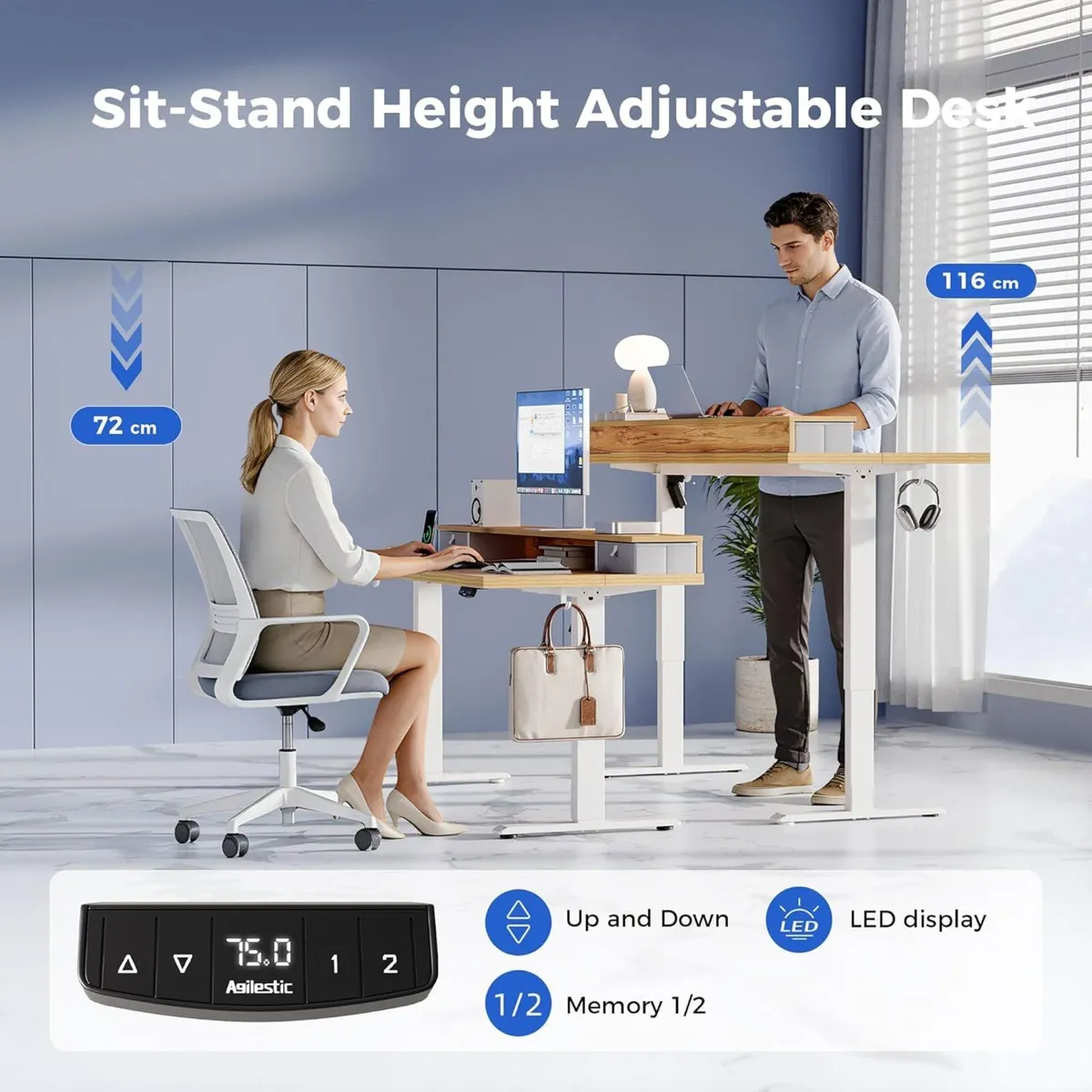 Adjustable Height Desk with 2 Drawers 140 x 60 cm - Image 3