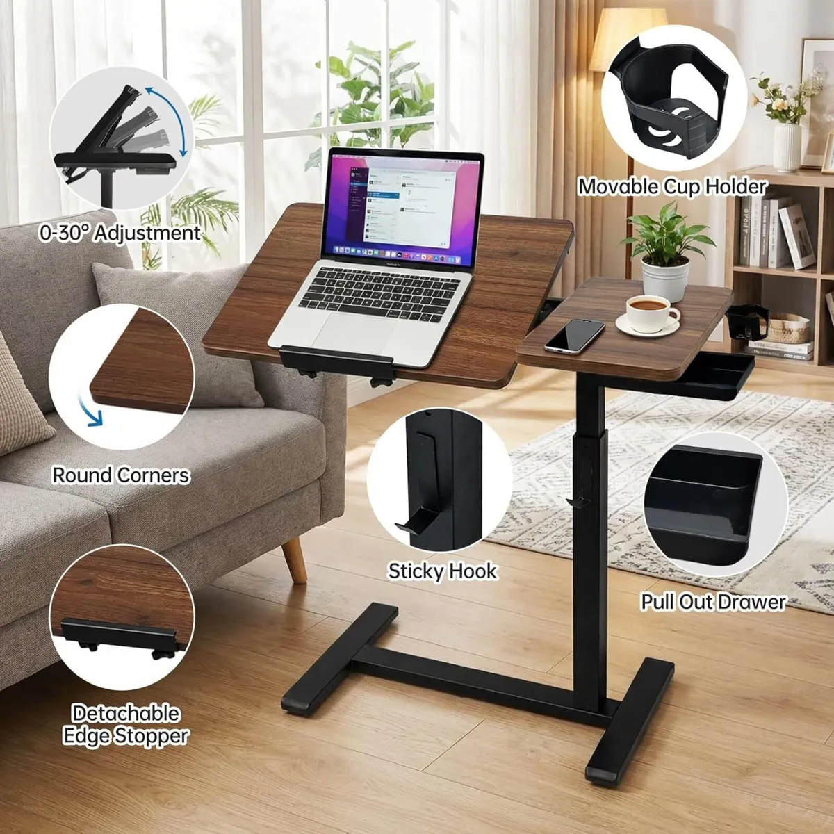 Overbed Table with Wheels Pneumatic Laptop - Image 4