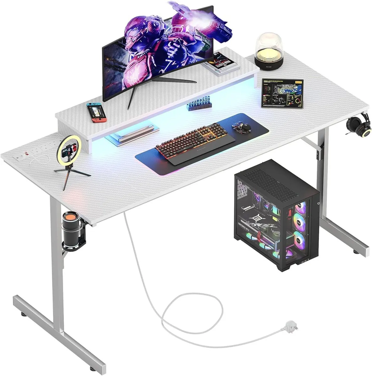 Gaming Desk 131.6 CM with Power Outlets LED Light - Image 1