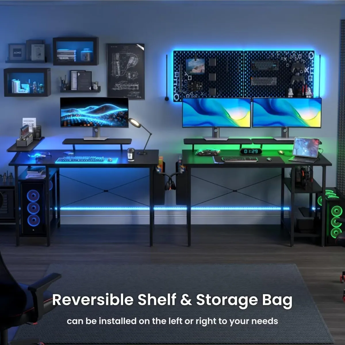 Gaming Desk with LED Lights Power Outlets - Image 4