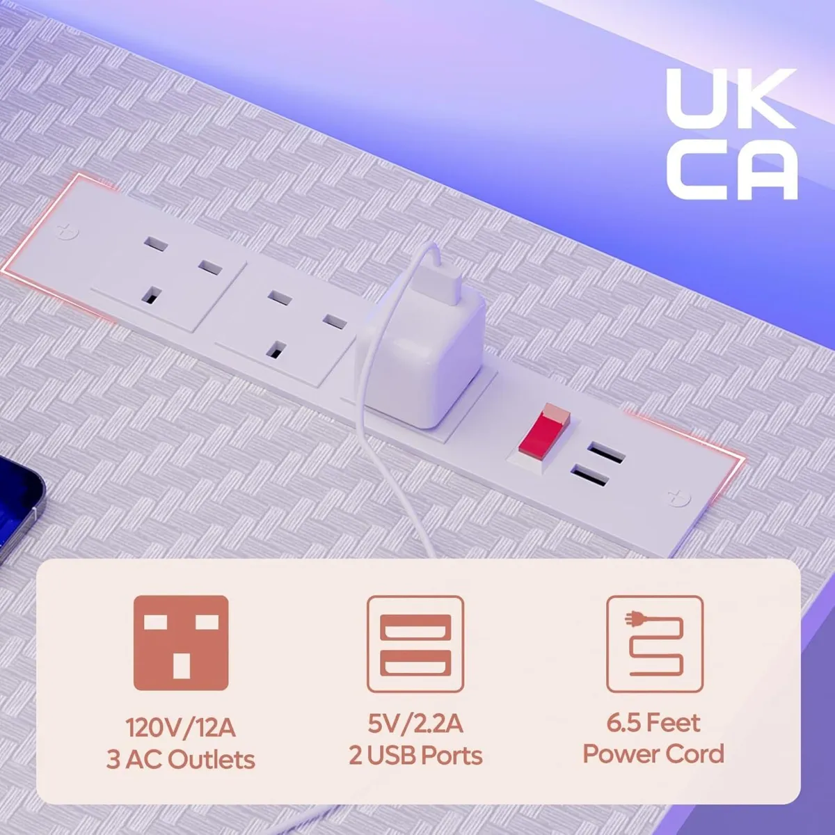 Gaming Desk 131.6 CM with Power Outlets LED Light - Image 3