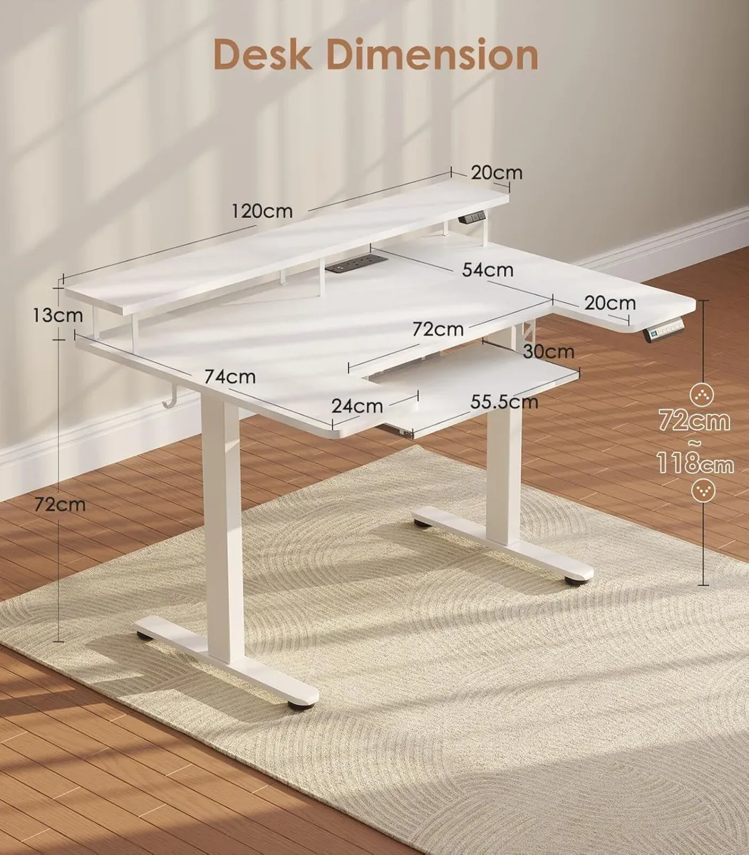 Standing Desk 120cm U Shaped Height Adjustable - Image 2