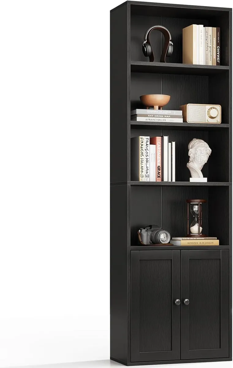 6-Tier Bookcase with Doors and Cabinet Bookshelf - Image 1