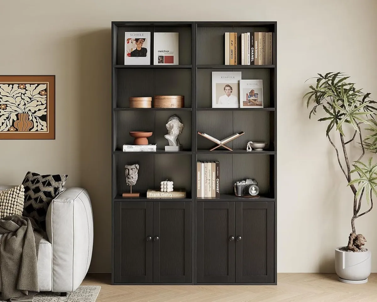 6-Tier Bookcase with Doors and Cabinet Bookshelf - Image 2