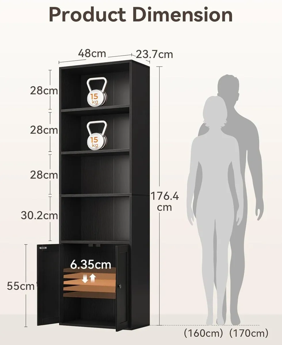 6-Tier Bookcase with Doors and Cabinet Bookshelf - Image 3