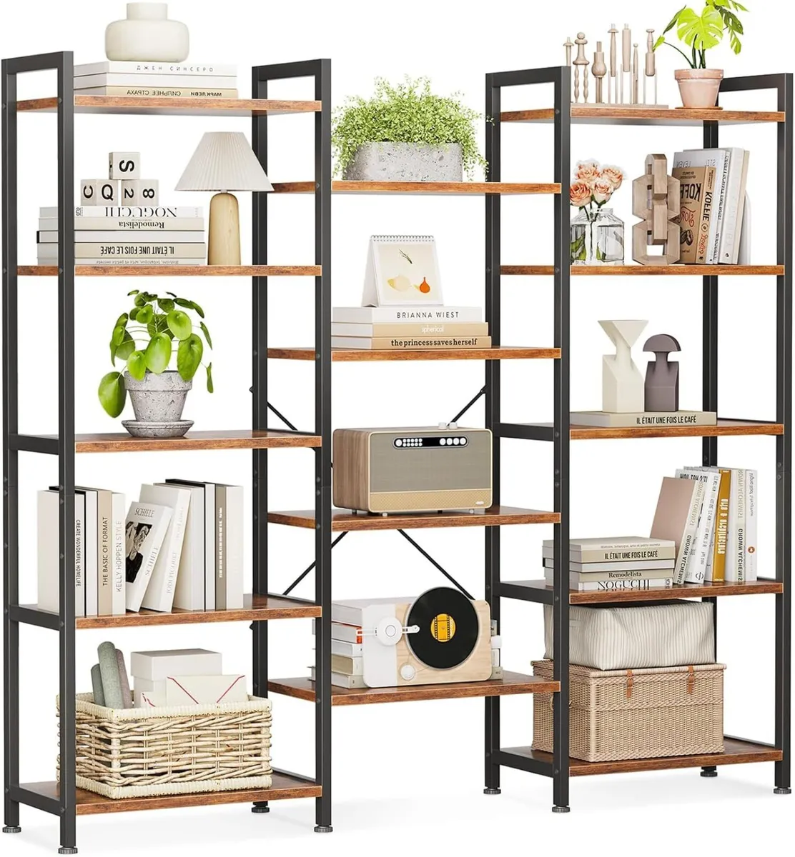 Triple Bookshelf Large Bookcase with 14 Open - Image 1