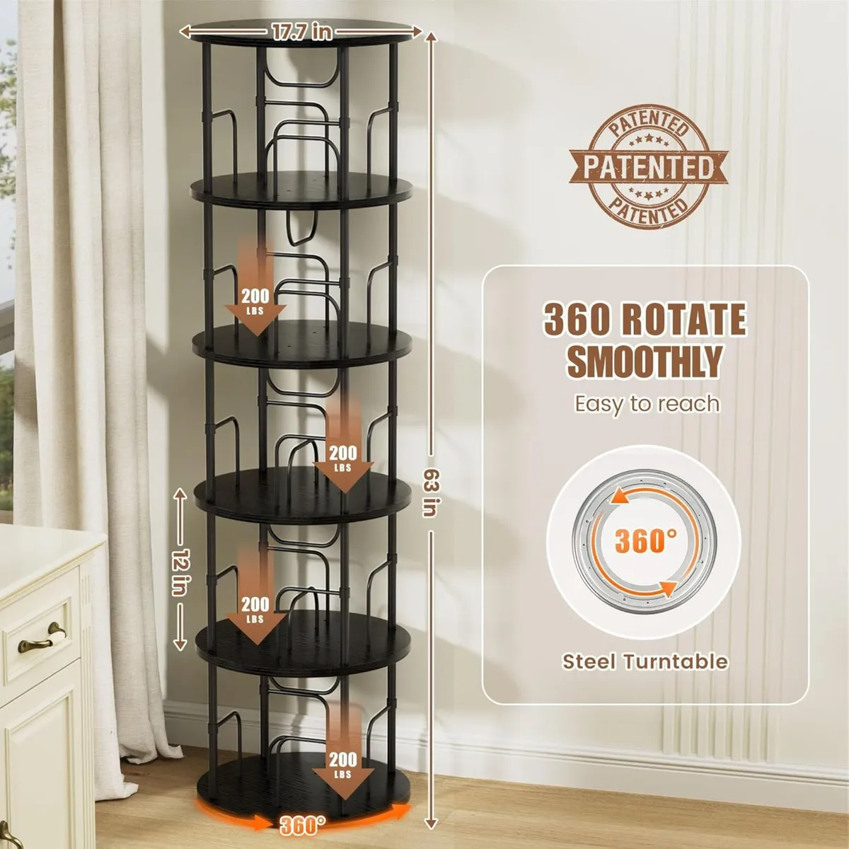 5 Tier Rotating Bookshelf 360degrees Corner Tower - Image 2
