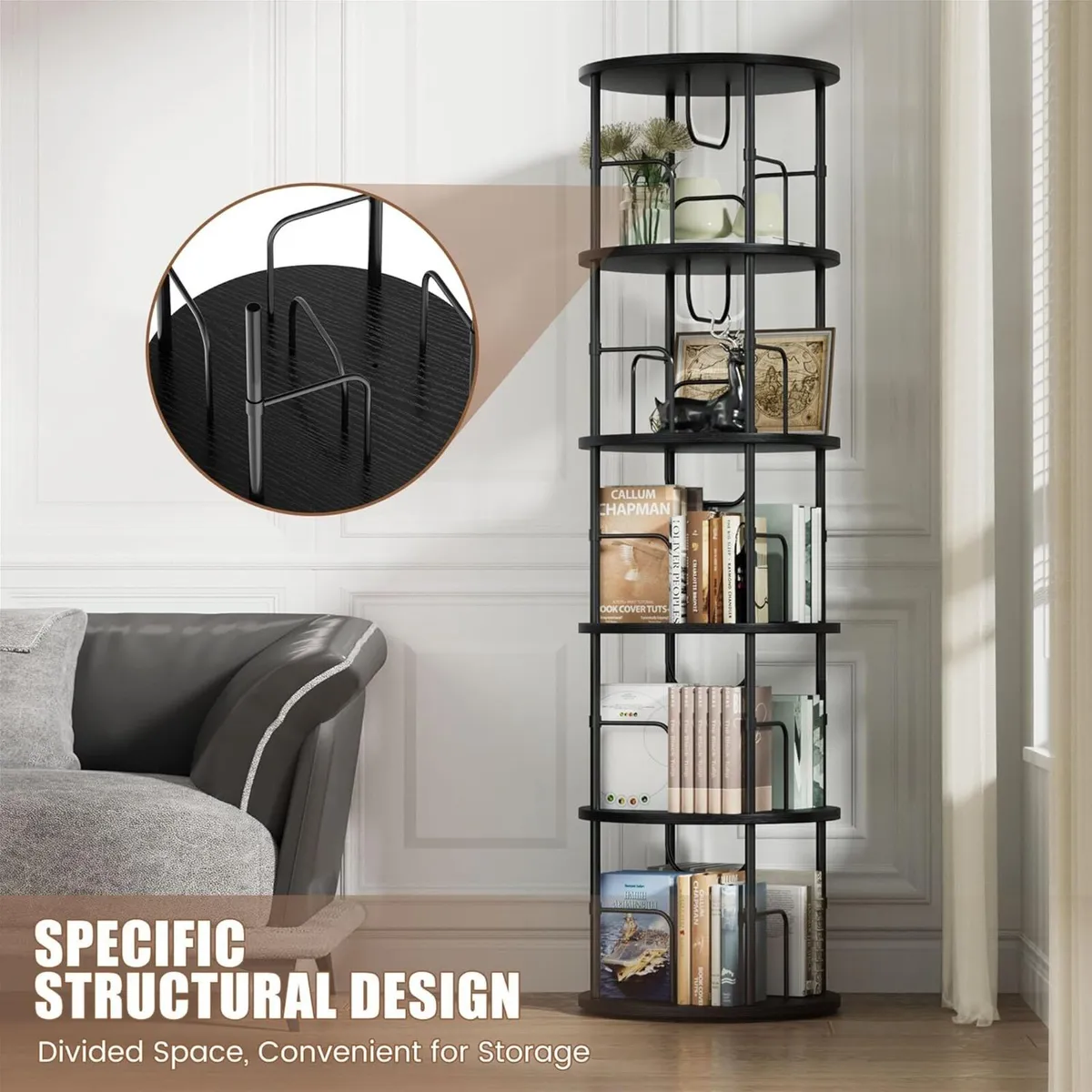 5 Tier Rotating Bookshelf 360degrees Corner Tower - Image 3
