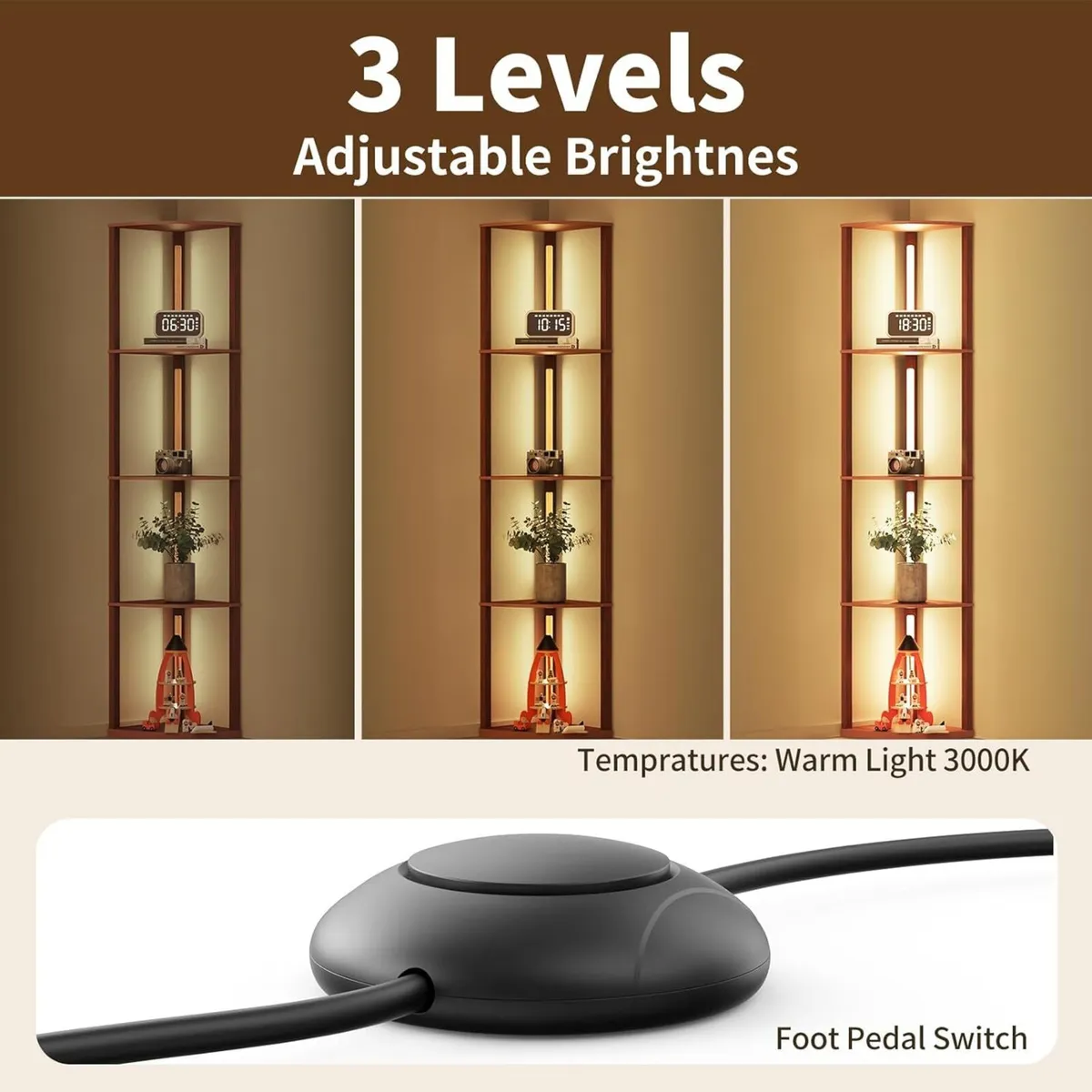 Floor Lamp with Shelves Corner for Living Room - Image 2