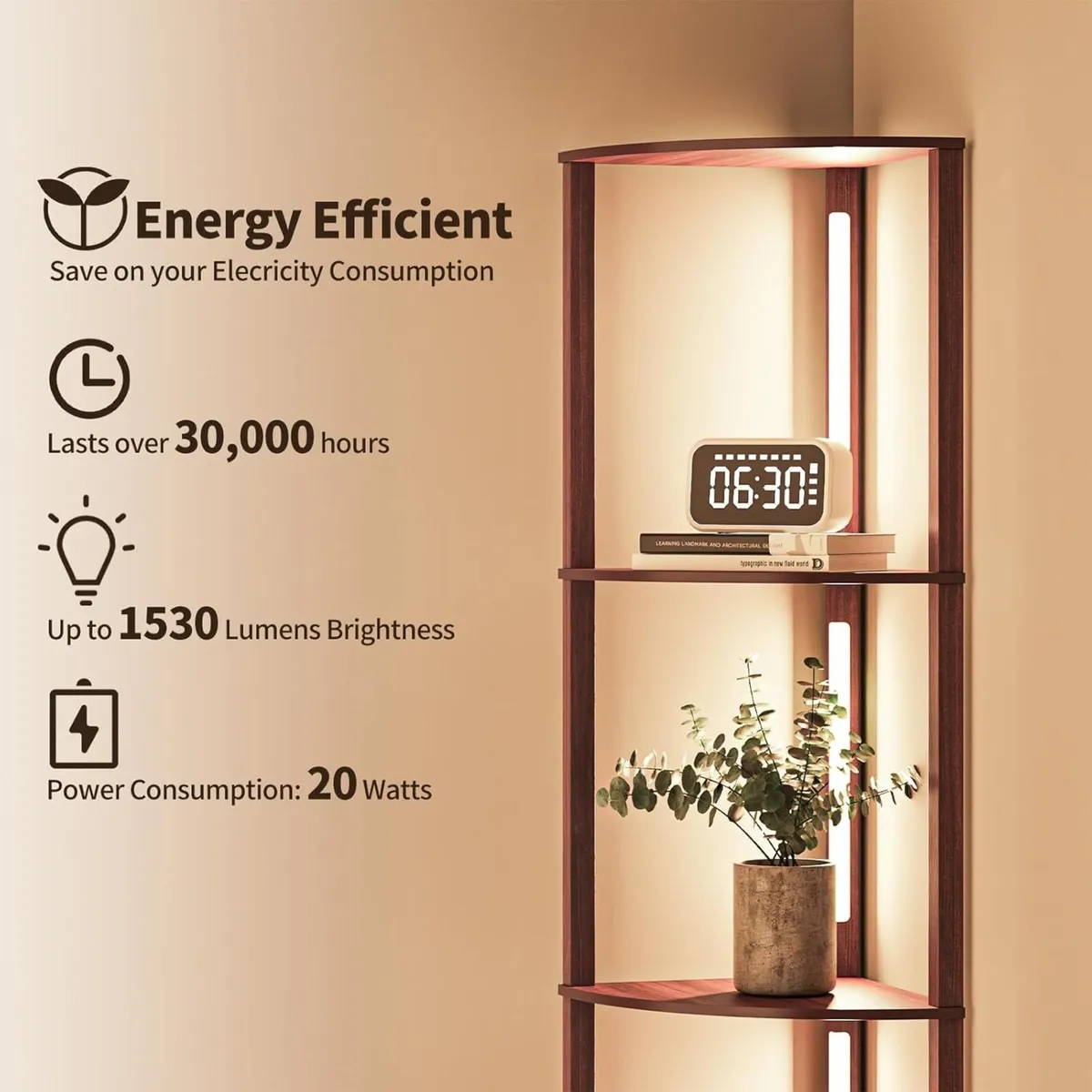 Floor Lamp with Shelves Corner for Living Room - Image 3