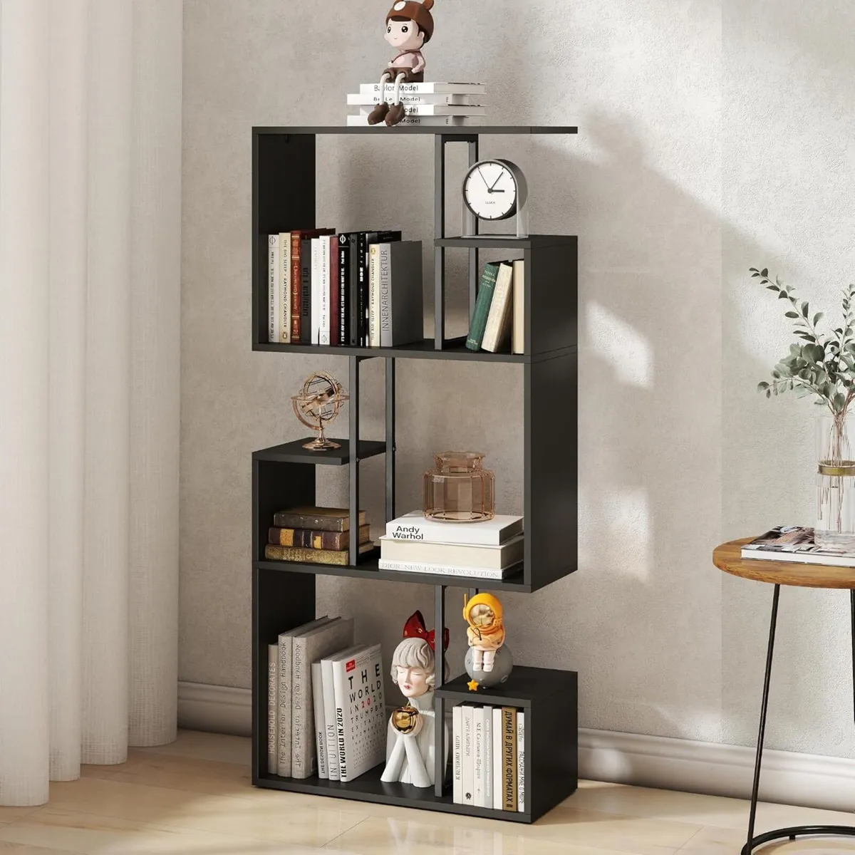 Book shelf Black Bookcase 3 Tiers Slim Bookshelf - Image 1