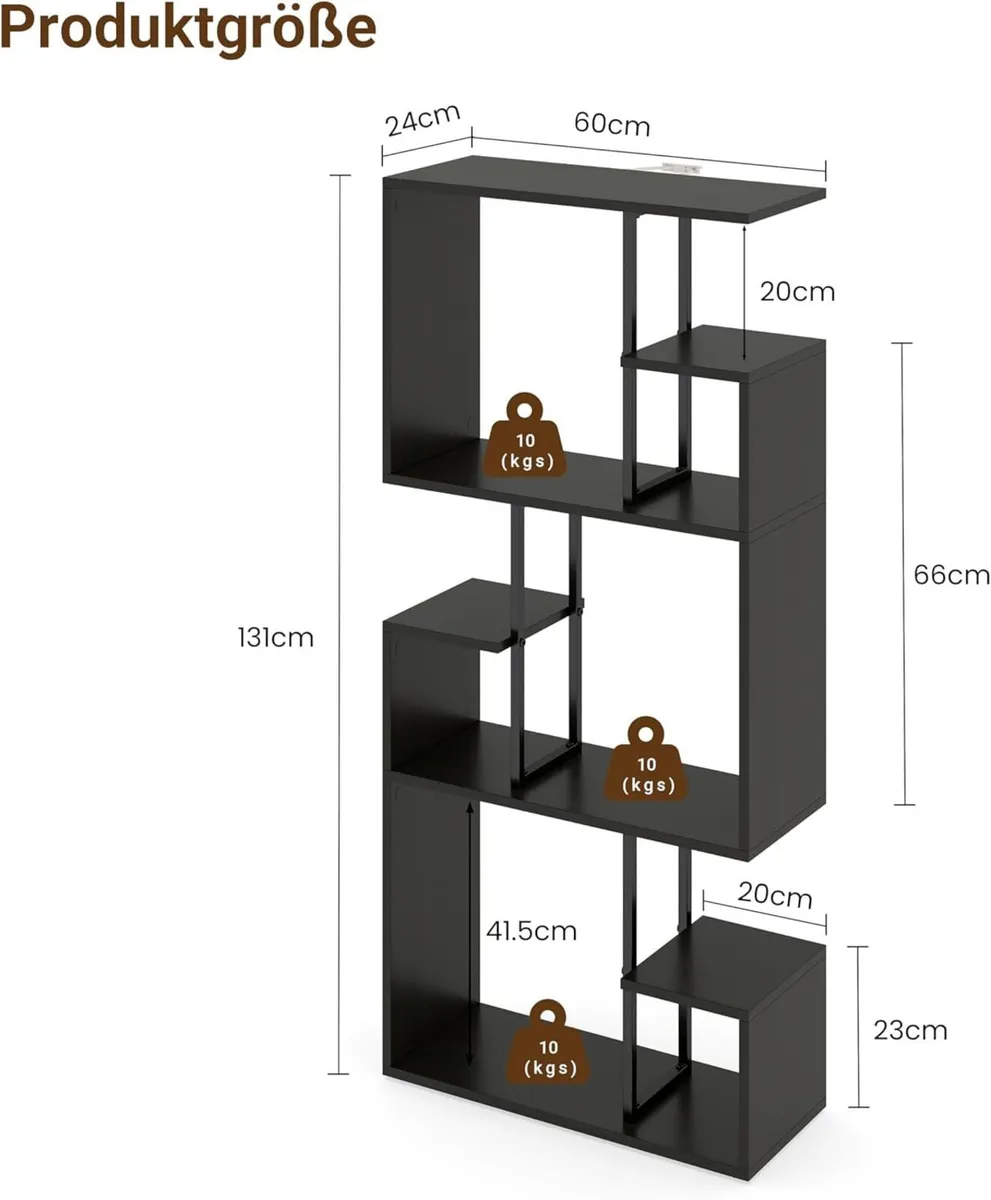 Book shelf Black Bookcase 3 Tiers Slim Bookshelf - Image 2