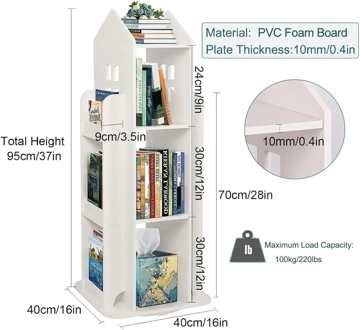 3-Tier Rotating Children's Bookcase for Kids Room - Image 3