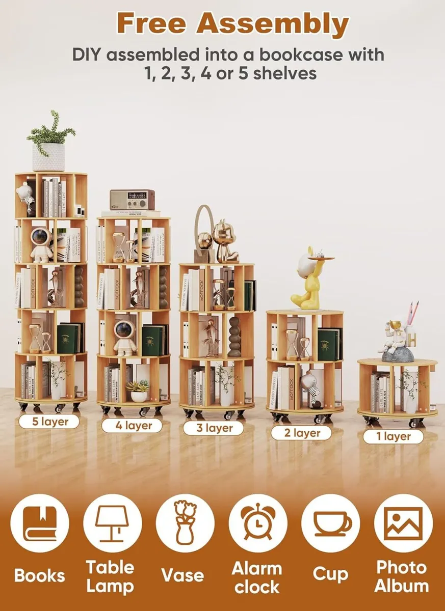 5 Tier Rotating Bookshelf 360degrees Revolving - Image 4