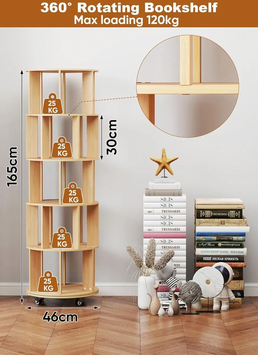 5 Tier Rotating Bookshelf 360degrees Revolving - Image 2