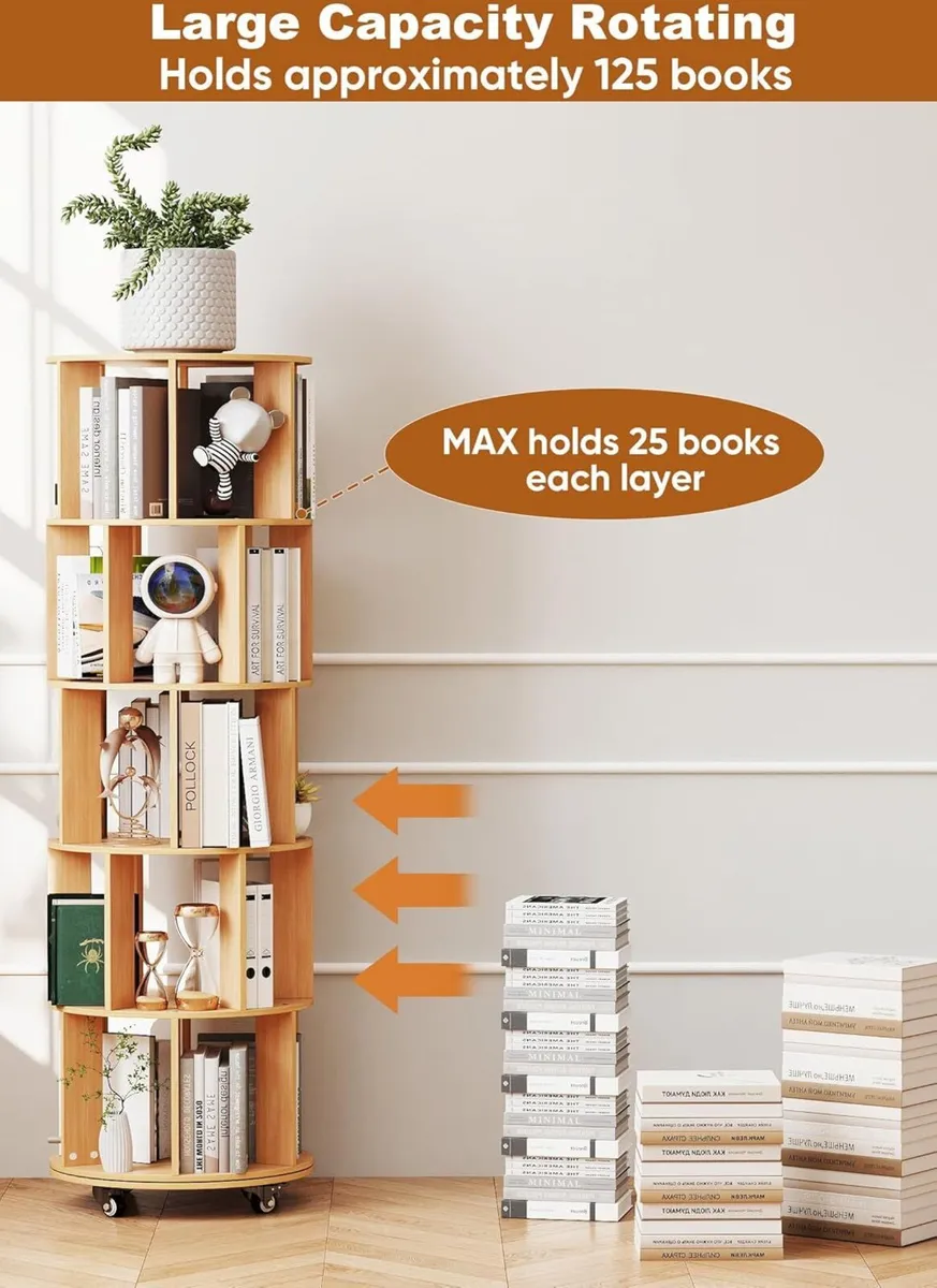 5 Tier Rotating Bookshelf 360degrees Revolving - Image 3