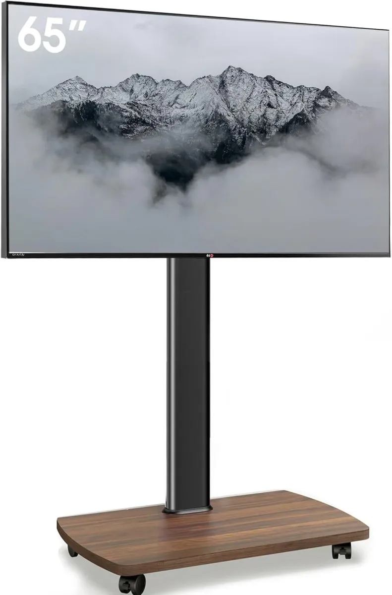 Mobile TV Stand on Wheels with Wooden Base for - Image 1