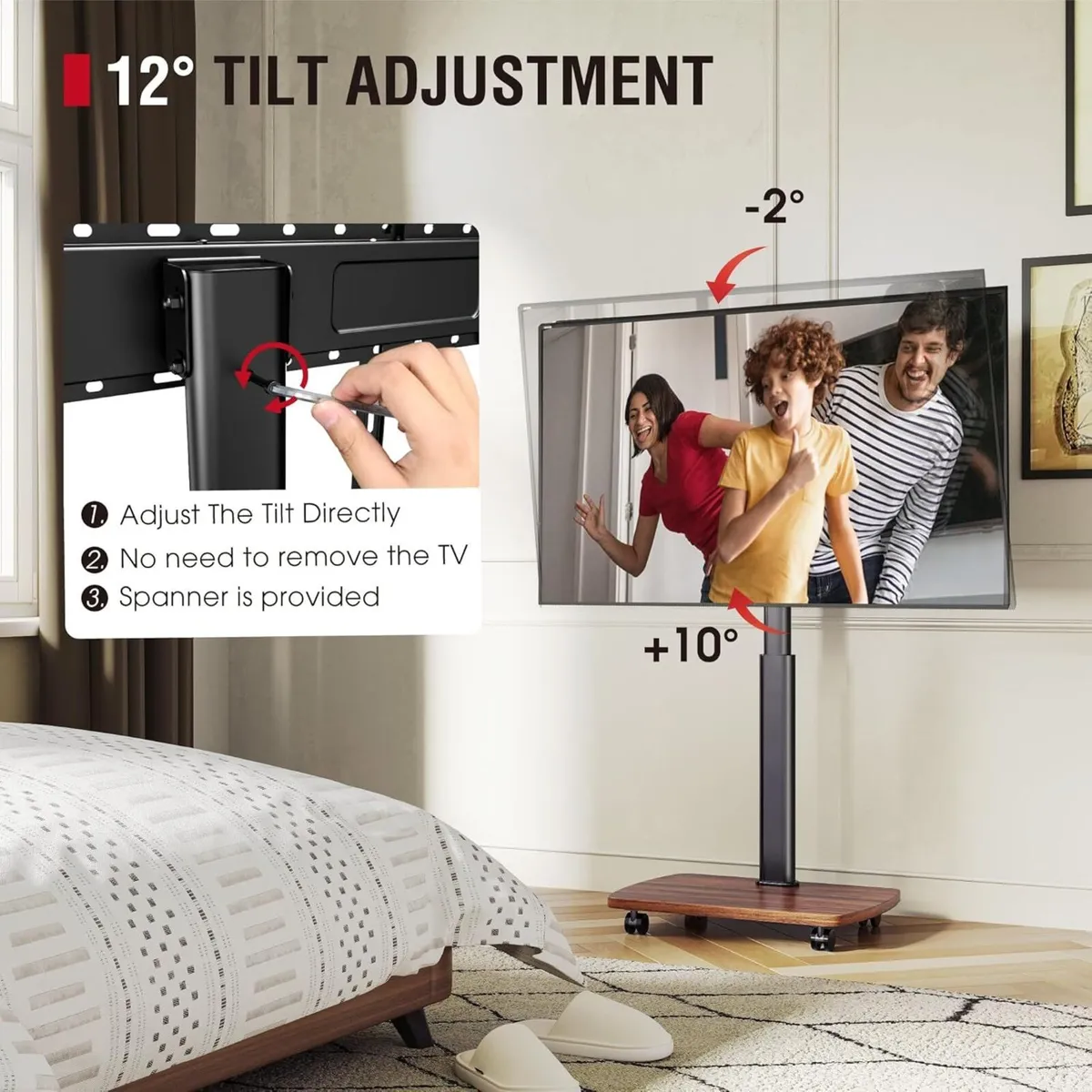 Mobile TV Stand on Wheels with Wooden Base for - Image 2