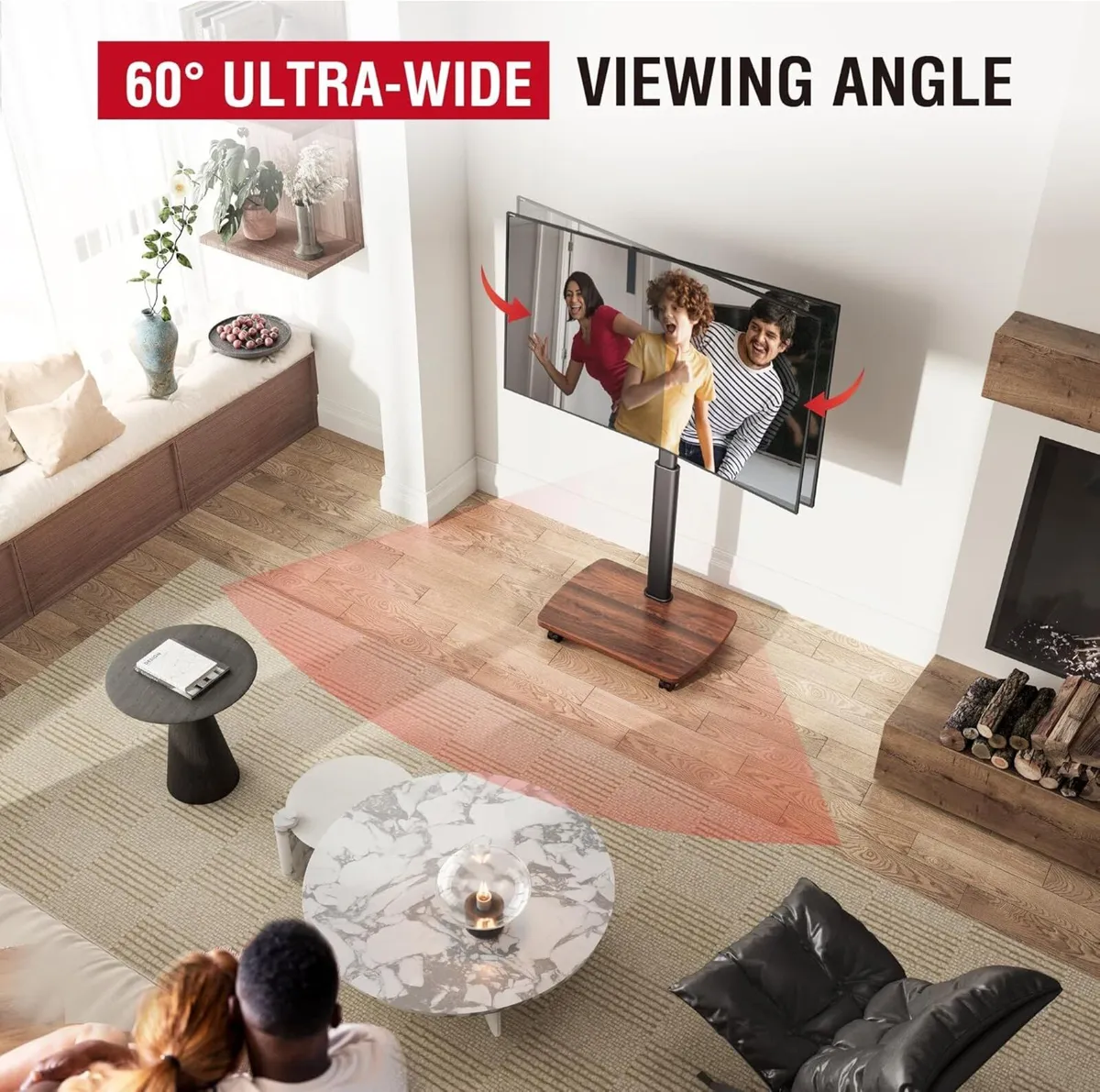 Mobile TV Stand on Wheels with Wooden Base for - Image 3