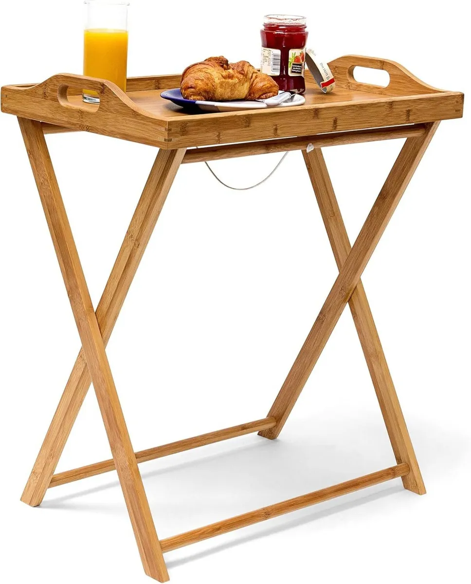 bamboo tray table foldable wooden with handles - Image 1