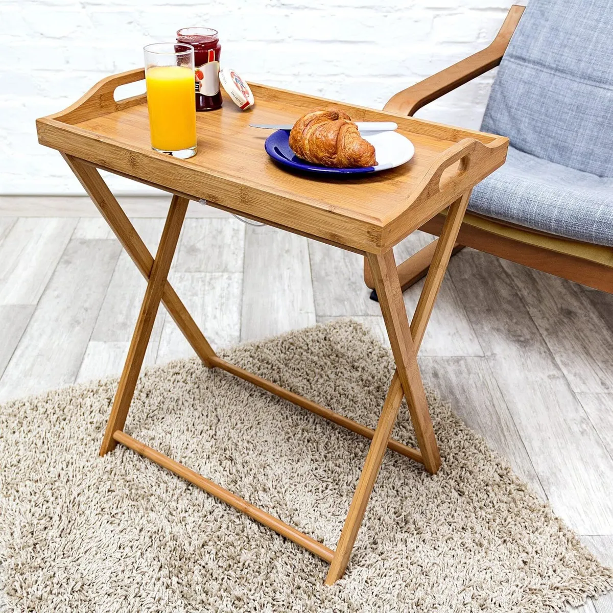 bamboo tray table foldable wooden with handles - Image 2