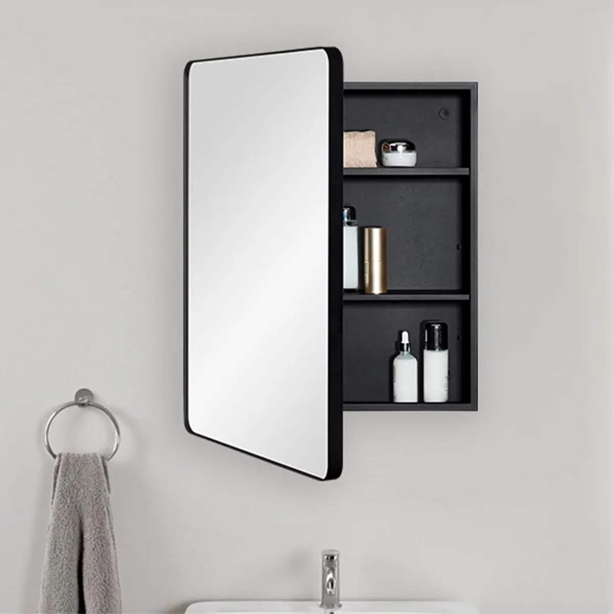 Steel Bathroom Mirror Cabinet with Storage - - Image 1