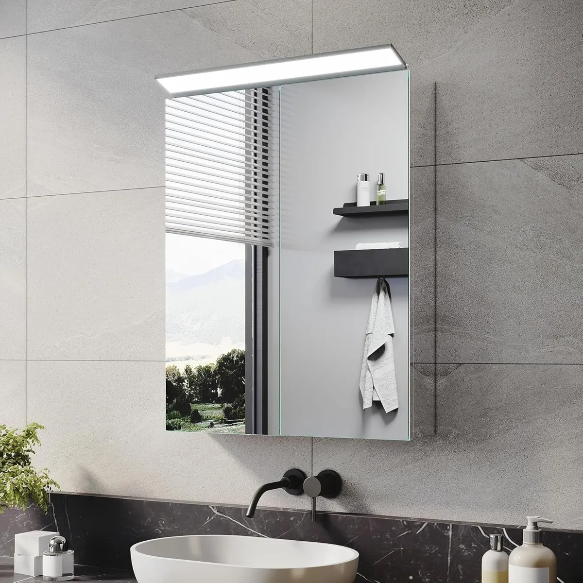 Bathroom Mirror Cabinet with LED Makeup Light - Image 1
