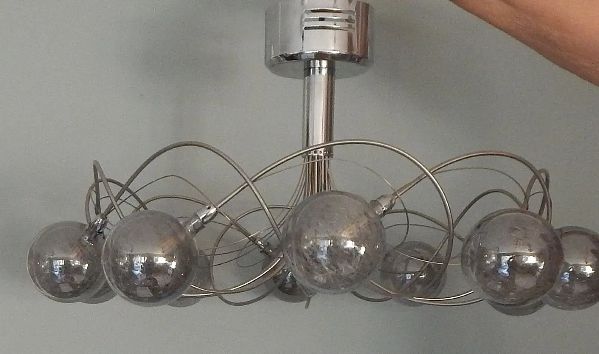 Chrome & Glass Ceiling Light, with Bracket - Image 2