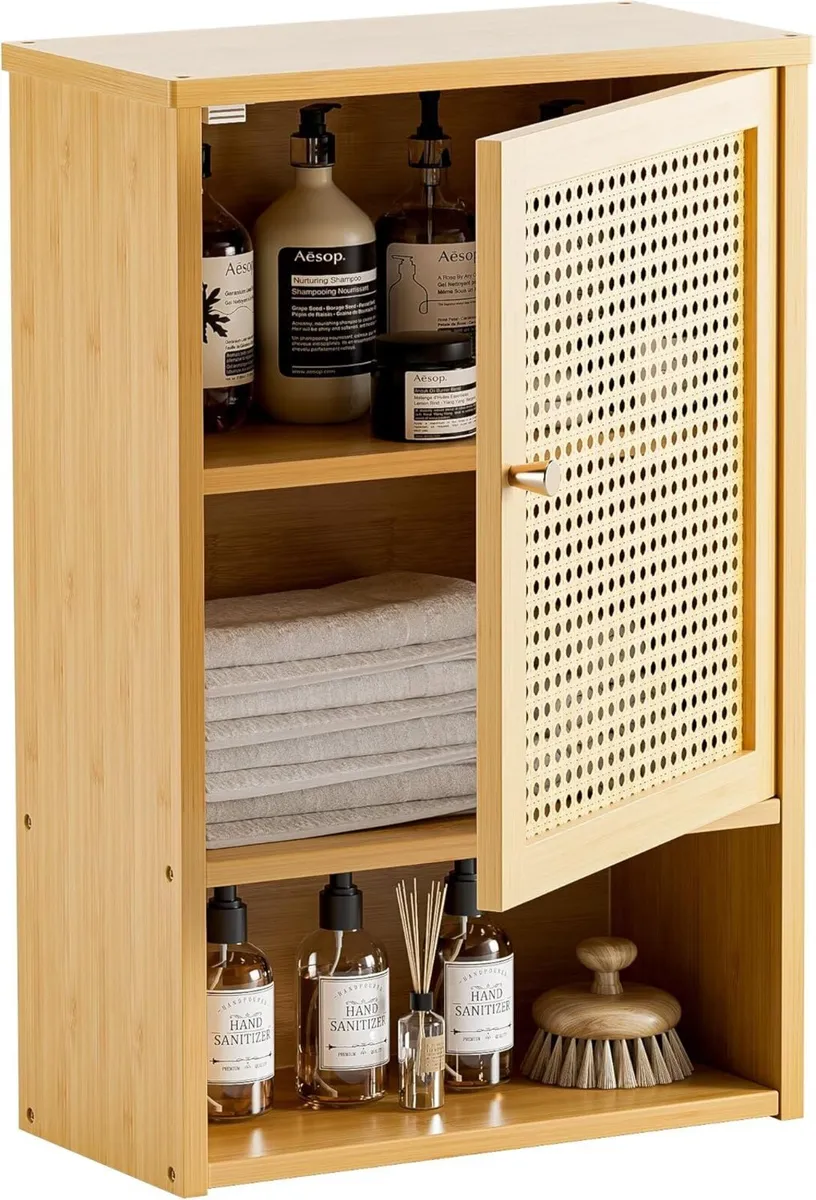 Bathroom Wall Cabinet Rattan Medicine Bamboo - Image 1