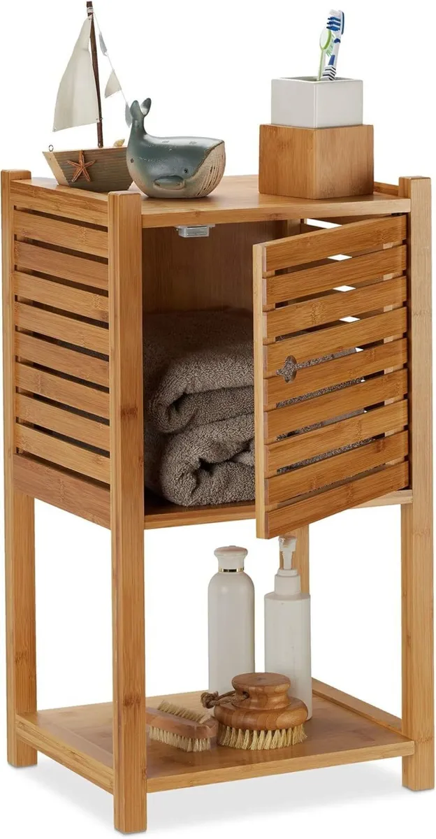Bamboo Bathroom Cabinet 2 Tiers 1 Door Compartment - Image 1