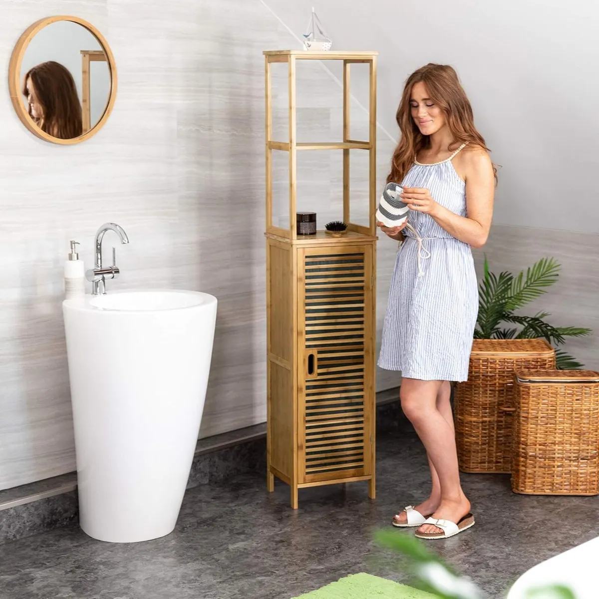 Bathroom Bamboo Cabinet 170 x 33.5 28 cm Cupboard - Image 4