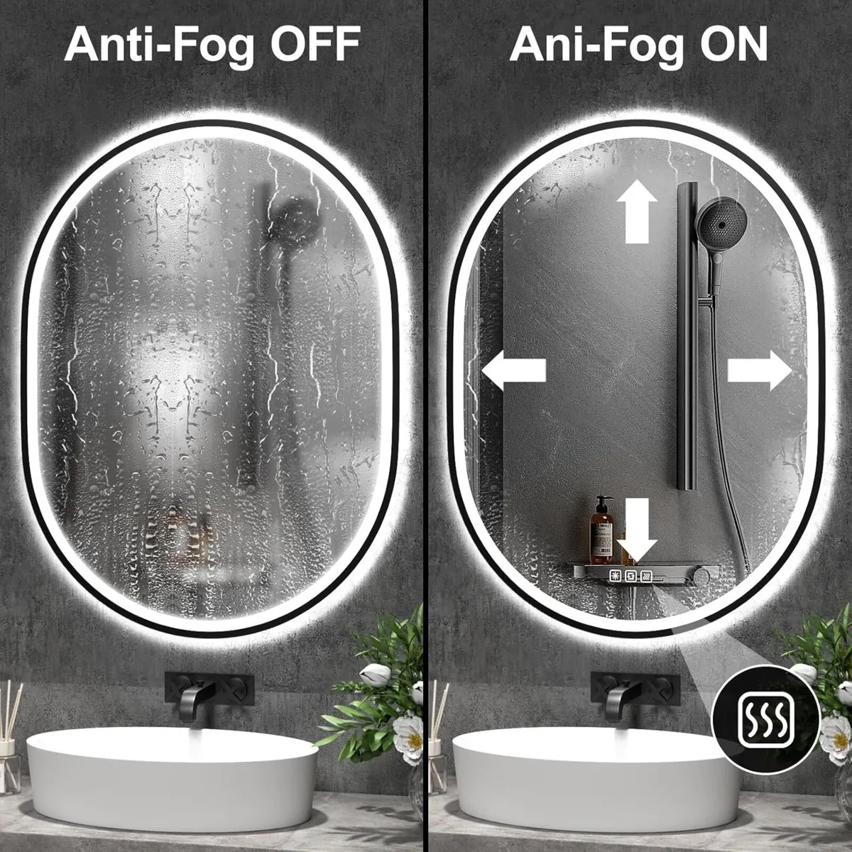 LED Bathroom Mirror with Frame 600 x 800 mm Oval - Image 3