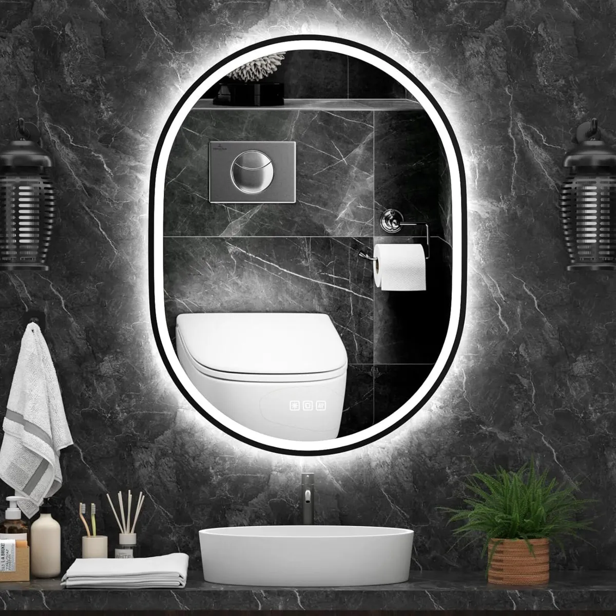 LED Bathroom Mirror with Frame 600 x 800 mm Oval - Image 1