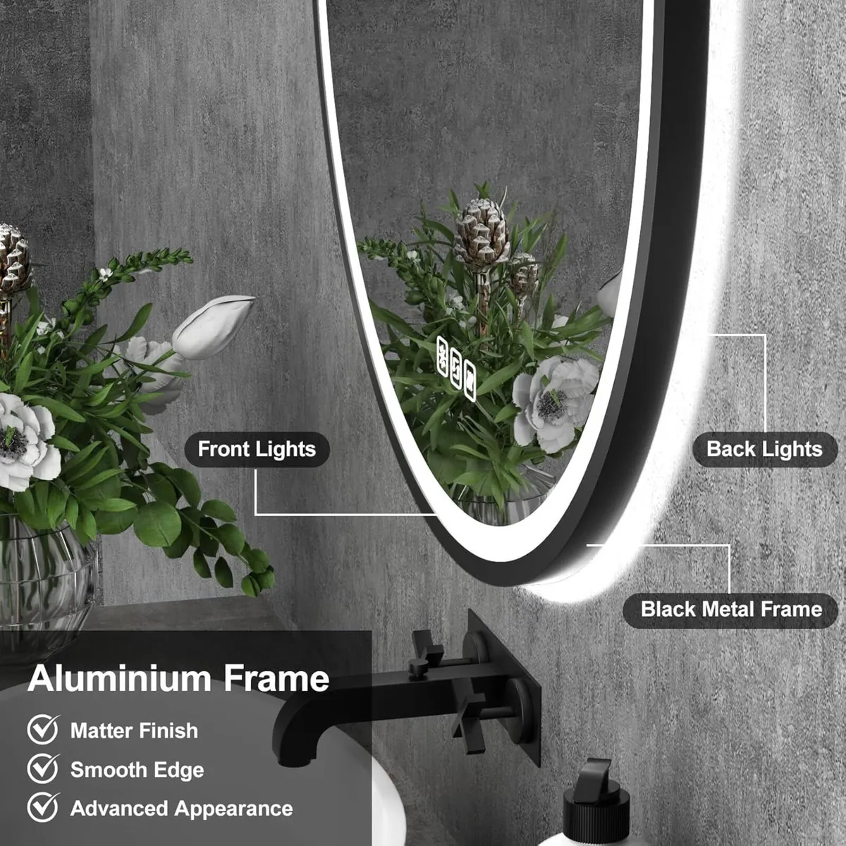 LED Bathroom Mirror with Frame 600 x 800 mm Oval - Image 2