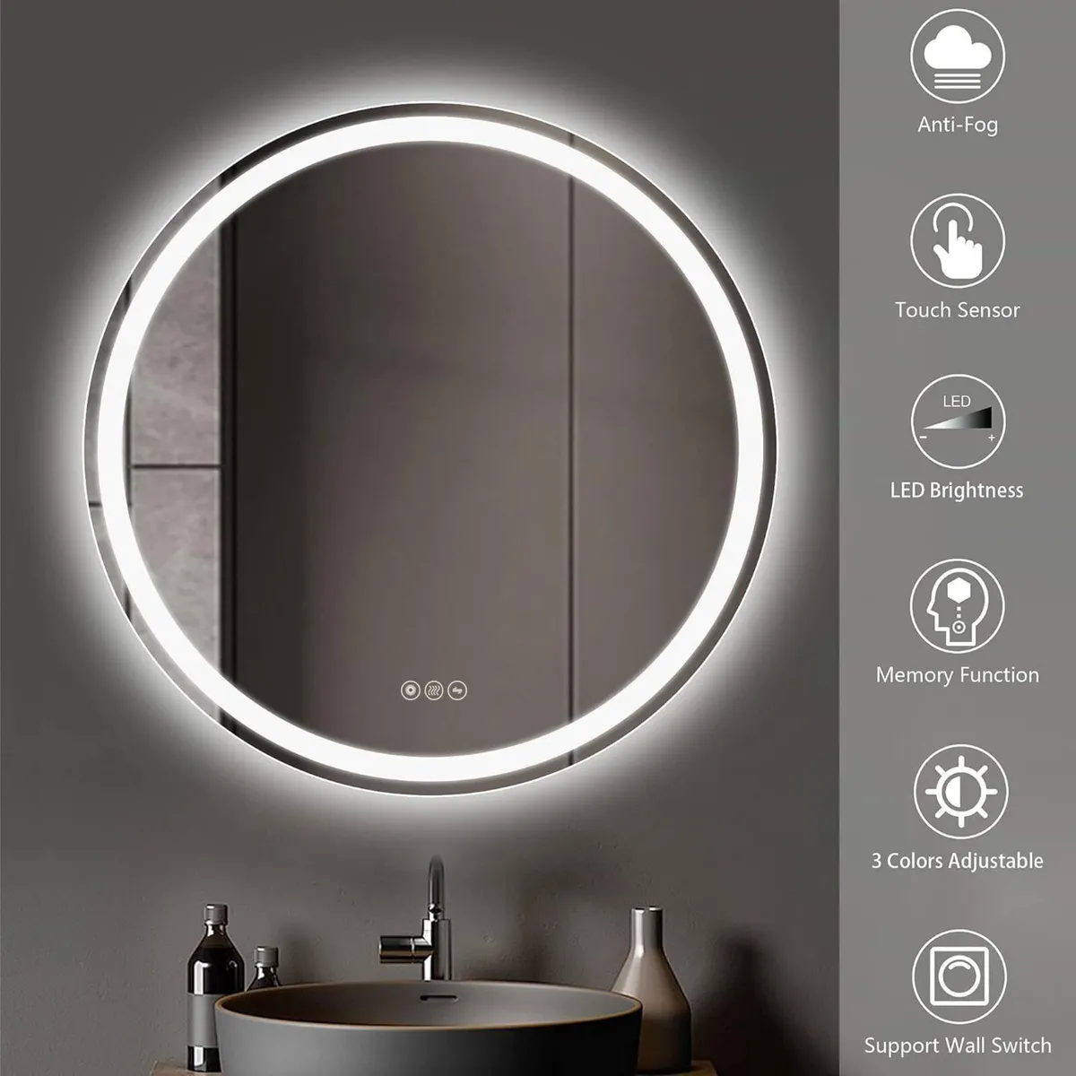 500mm Round Bathroom LED Mirror Illuminated - Image 3