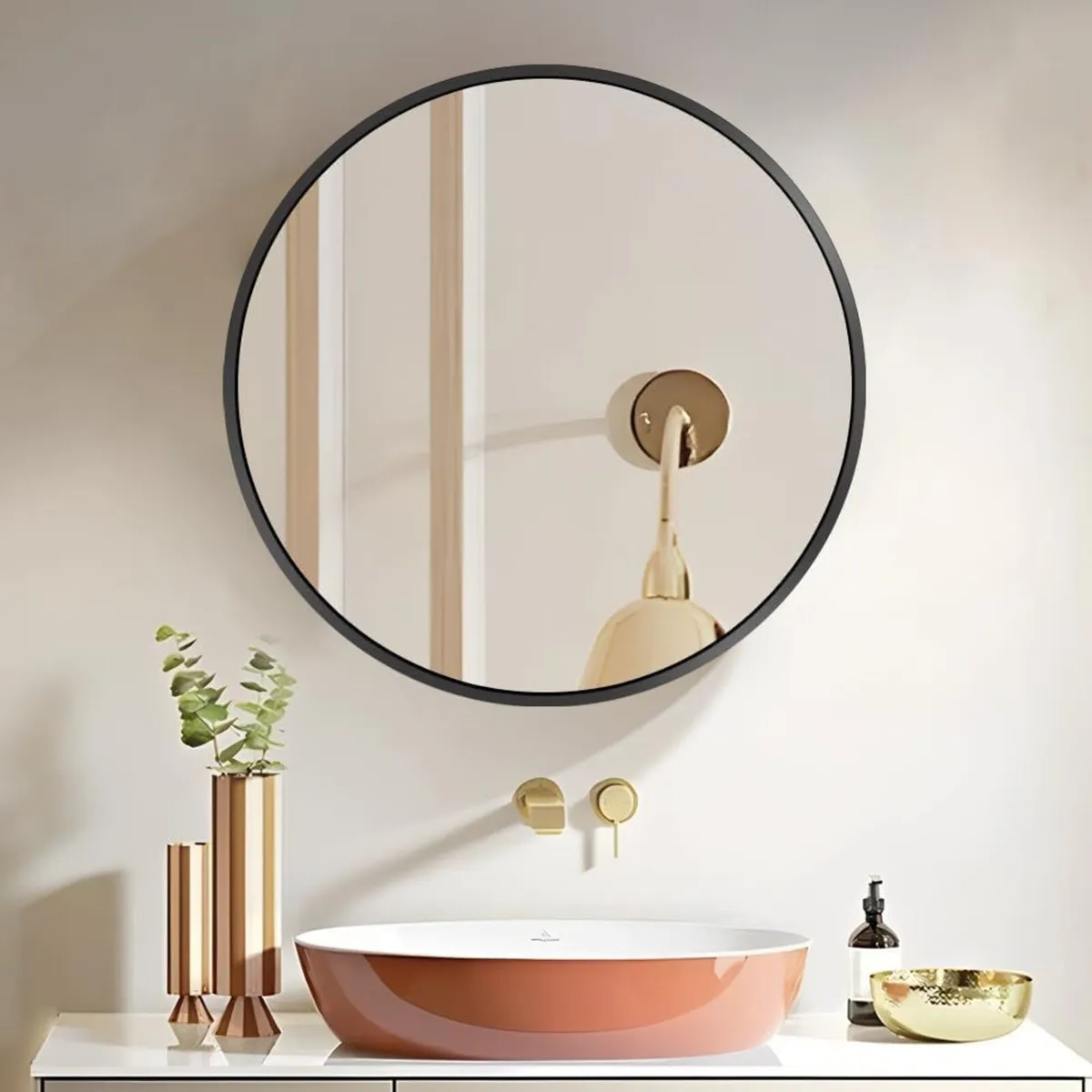 Round Mirror Cabinet Aluminum Framed Soft Close - Image 2