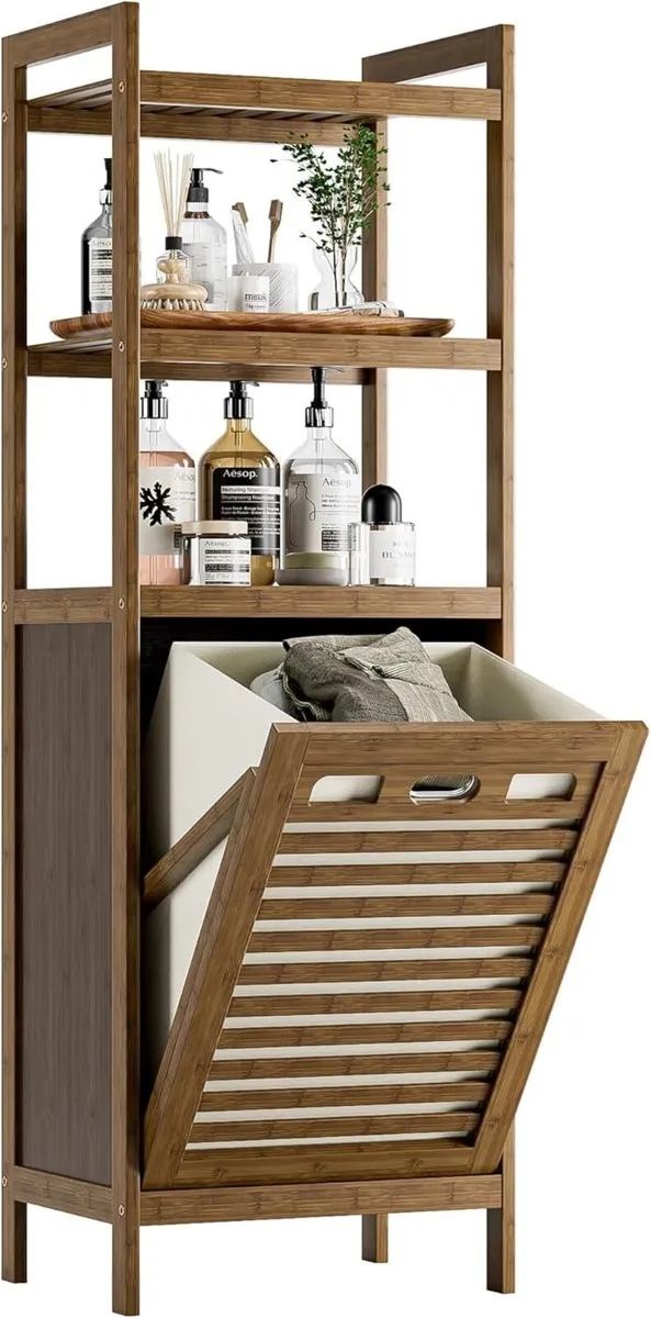Bamboo Tilt Out Laundry Hamper 40L Bathroom - Image 1