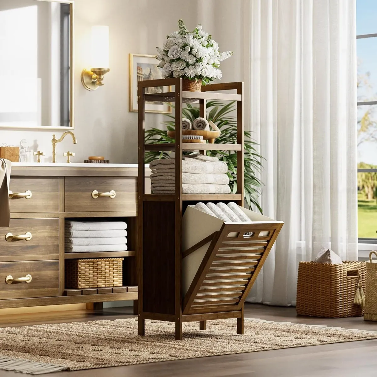 Bamboo Tilt Out Laundry Hamper 40L Bathroom - Image 2