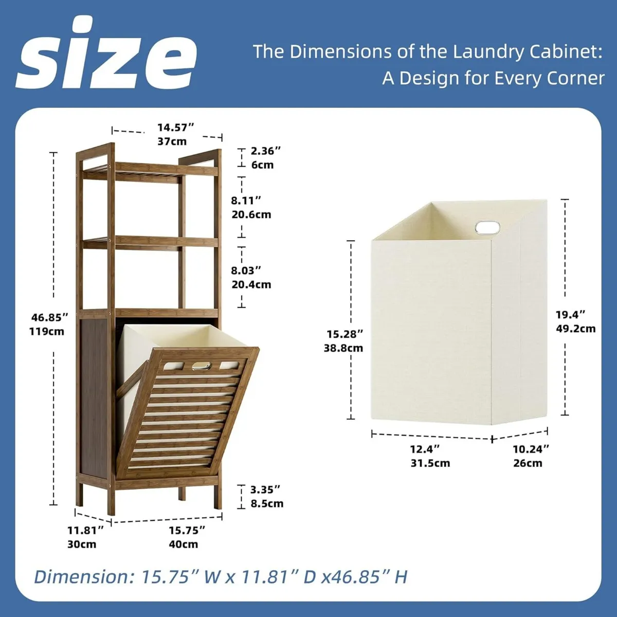Bamboo Tilt Out Laundry Hamper 40L Bathroom - Image 3