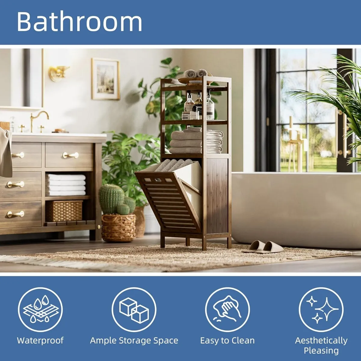 Bamboo Tilt Out Laundry Hamper 40L Bathroom - Image 4