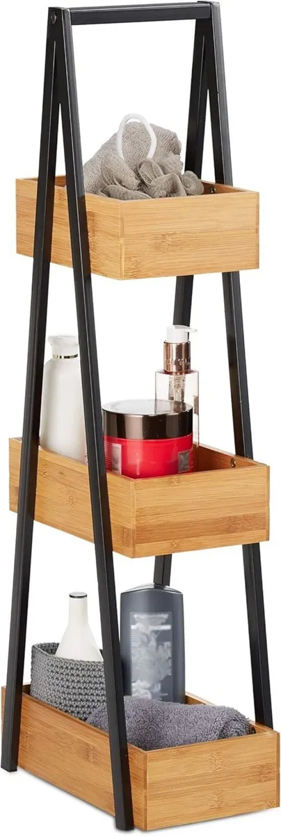 Bamboo Bathroom Shelf Compact 3-Tier Ladder Rack - Image 1