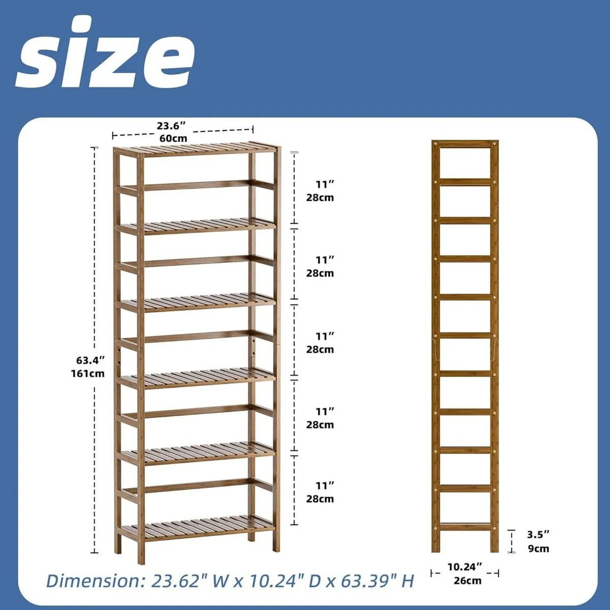 Bookcase Bamboo Bookshelf 6-Tier Adjustable Tall - Image 3