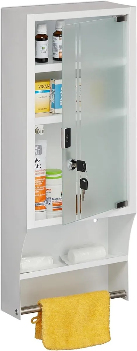 Medicine Cabinet Glass Door Lockable 4 Compartment - Image 1