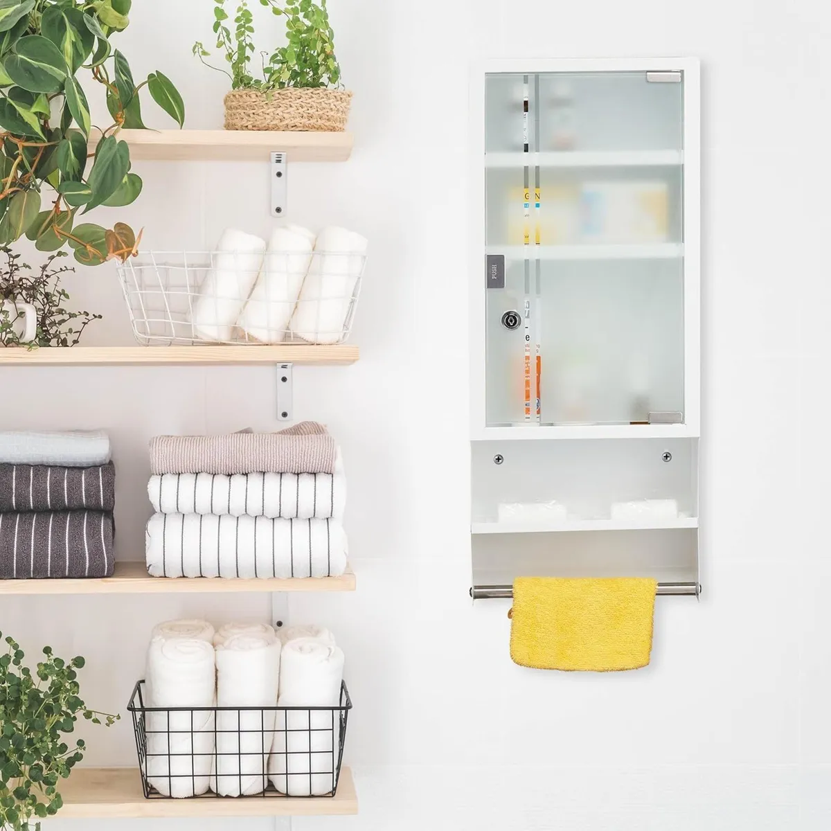 Medicine Cabinet Glass Door Lockable 4 Compartment - Image 2